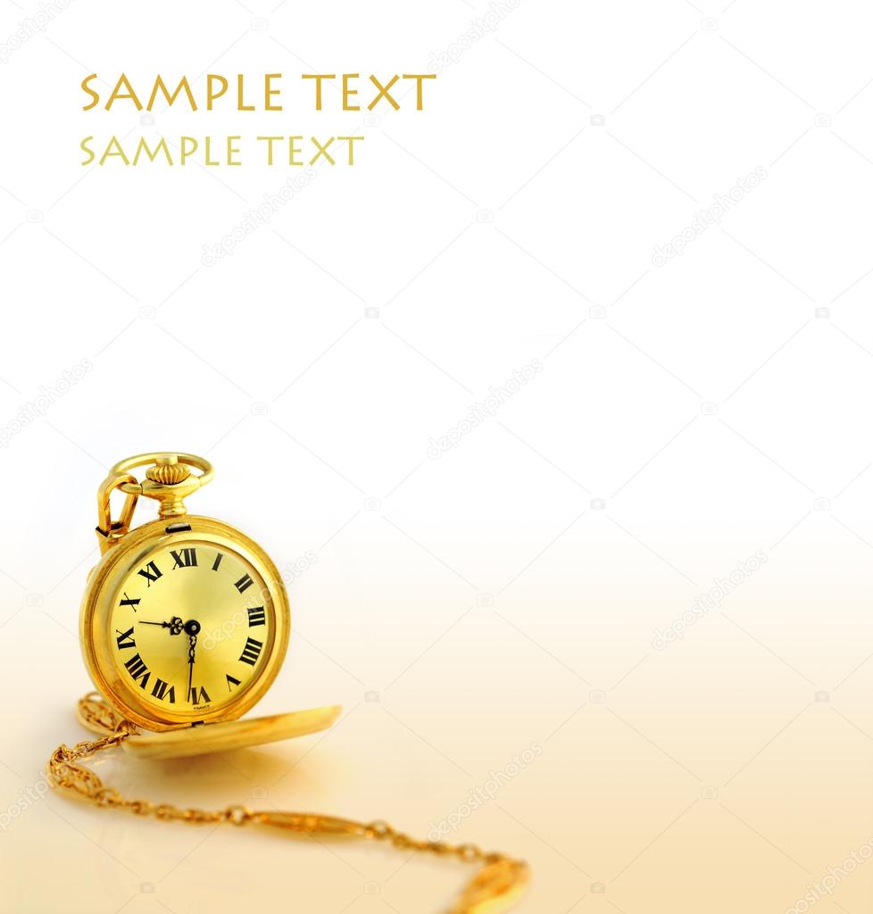 Beautiful old gold watch on white - perfect for slides and presentations