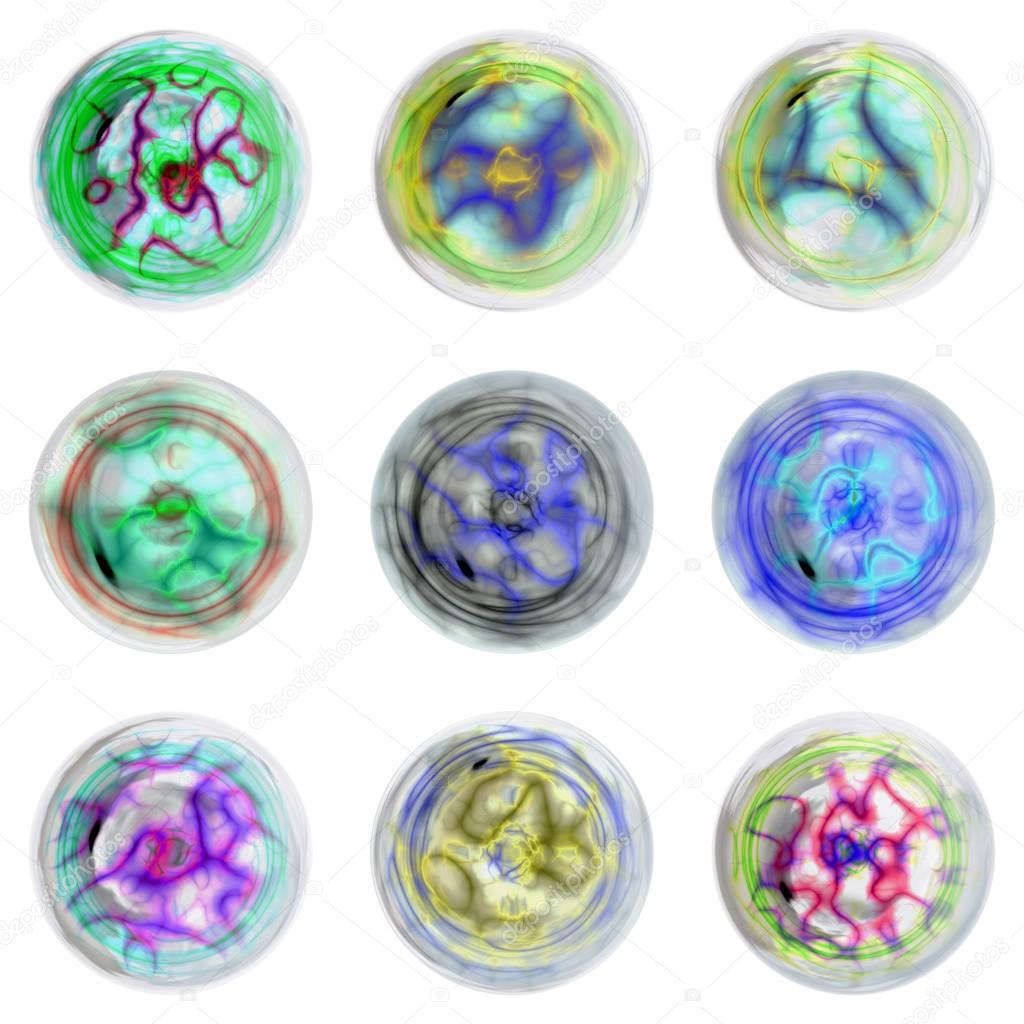 Refracting plasma spheres isolated on white - 9 different ball patterns to choose from