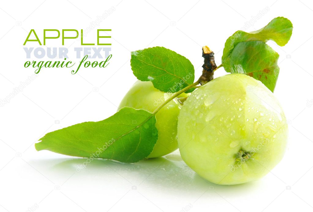 Fresh green apples are on a white background