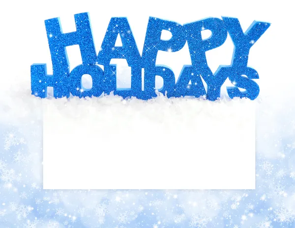 Inscription of happy holidays is on snow on a background a postal with space for text — Stock Photo, Image