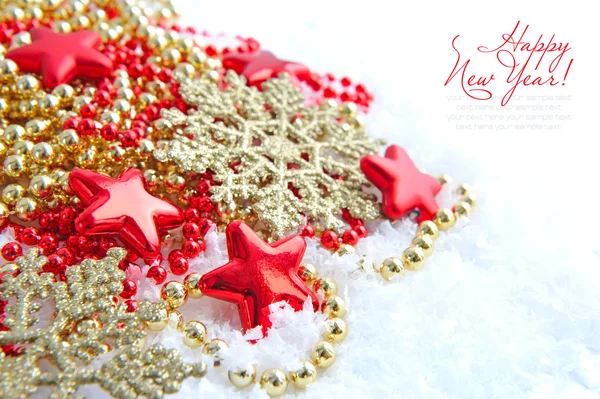 Christmas decorations of bauble are with stars and sample text — Stock Photo, Image