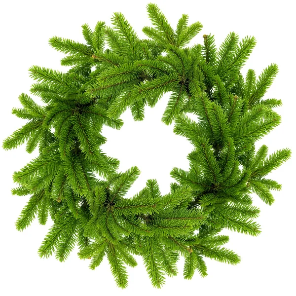 Wreath from the branches of christmas tree isolated on white — Stock Photo, Image