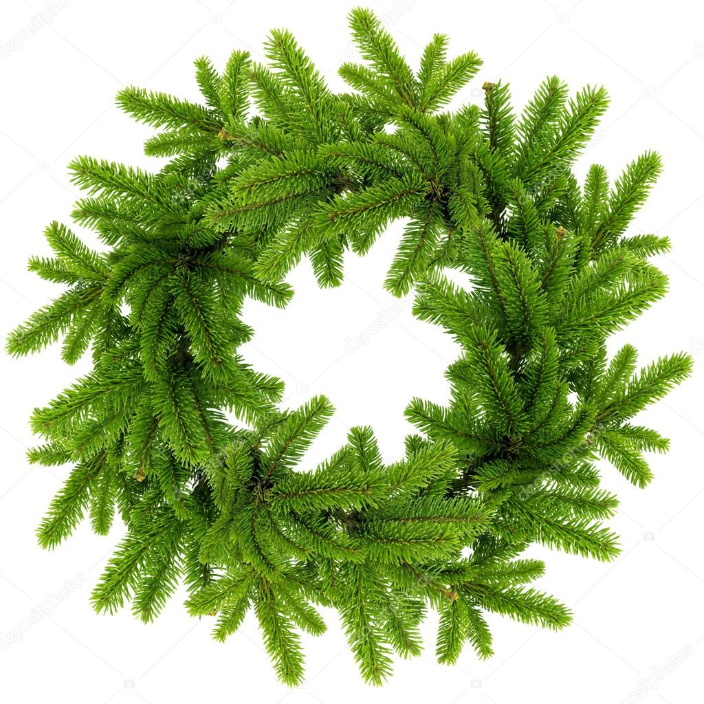 Wreath from the branches of christmas tree isolated on white