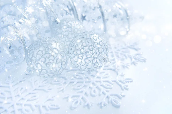 Christmas festive background with silver baubles — Stock Photo, Image