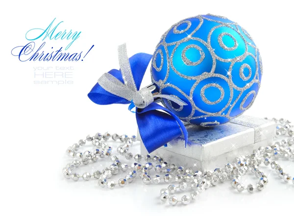 Christmas blue and silver decorations on white background — Stock Photo, Image