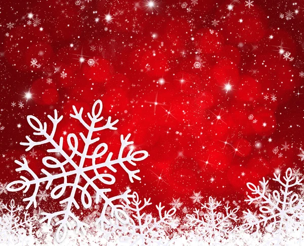 Jul röd bakgrund med snöflingor — Stockfoto