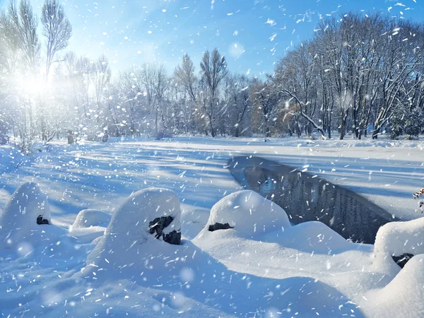 Paisaje invernal en día helado — Foto de Stock