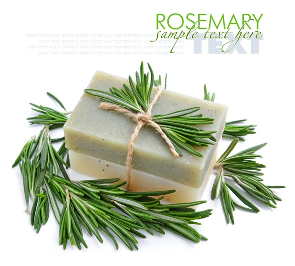 Rosemary Handmade Soap with the branches of rosemary on a white — Stock Photo, Image