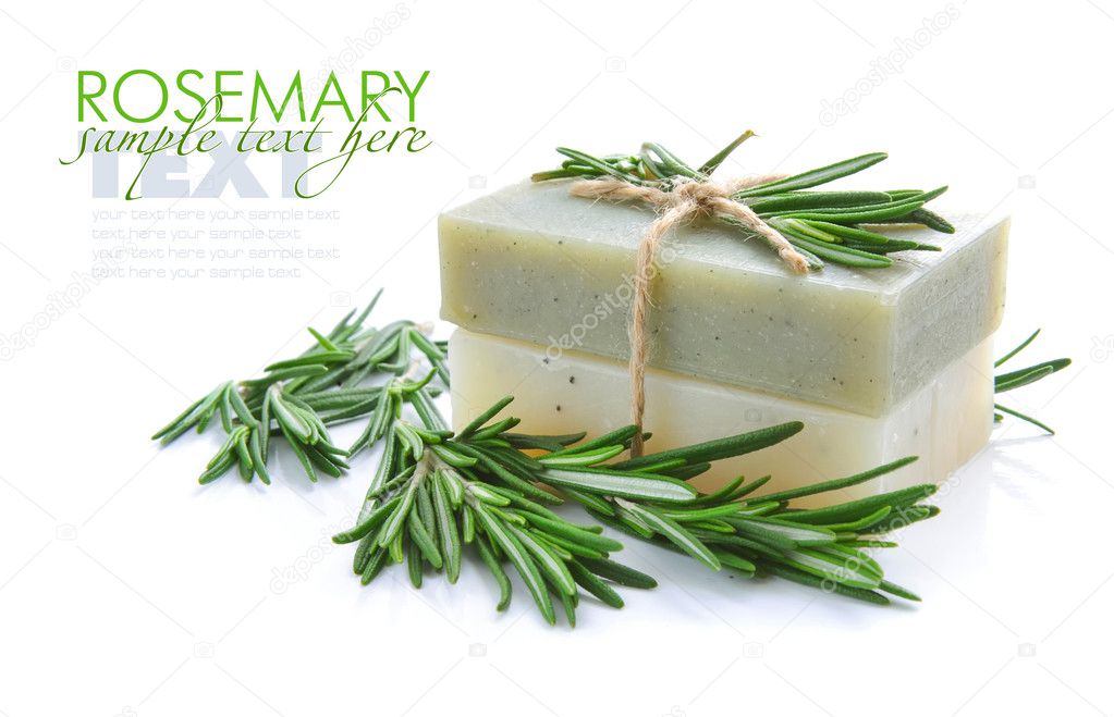Rosemary Handmade Soap with the branches of rosemary on a white