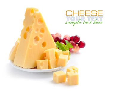 Pieces of cheese on a dish isolated on a white background