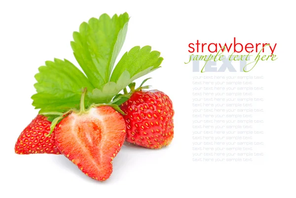 Strawberries with leaves on a white background — Stock Photo, Image