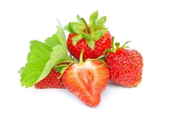 Strawberries with leaves on a white background — Stock Photo, Image