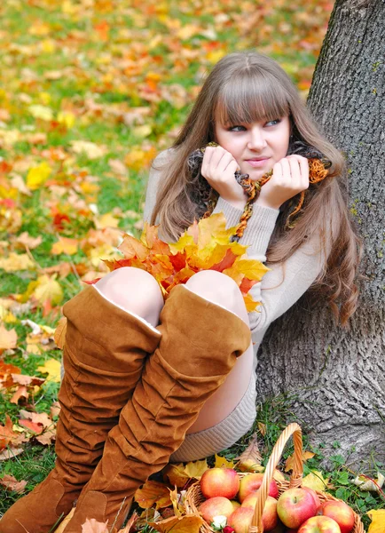 Hermosa chica en el parque de otoño — Foto de Stock