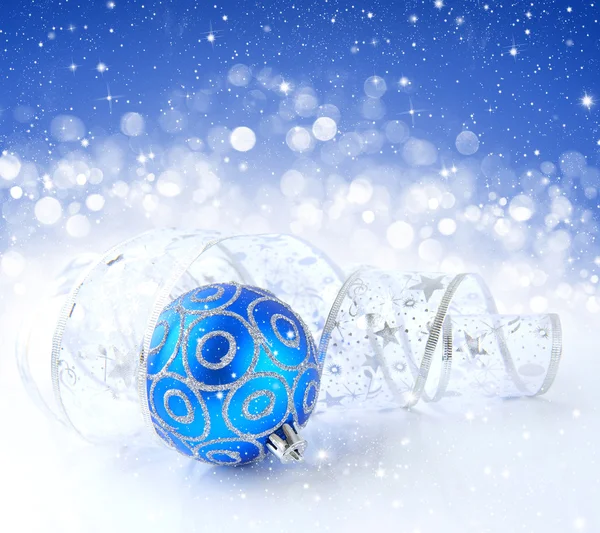 Christmas blue and silver decorations on festive background — Stock Photo, Image