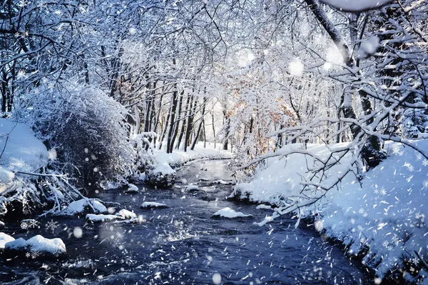 Beau paysage hivernal avec la rivière — Photo