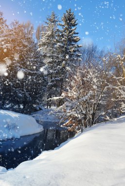 Soğuk bir günde nehirle birlikte kış manzarası