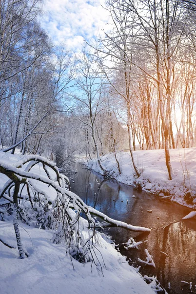 Bellissimo paesaggio invernale con il fiume — Foto Stock