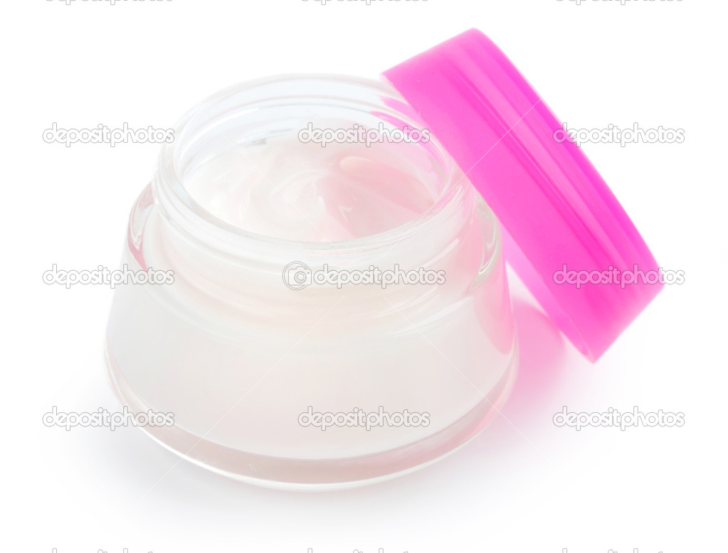 Container of cream isolated on white background