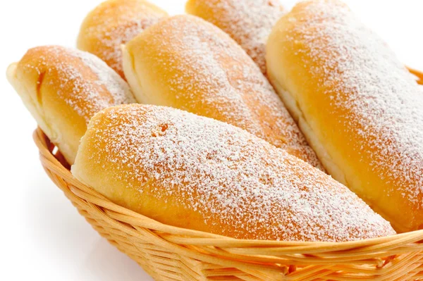 Italian buns with sweet cream on white background — Stock Photo, Image