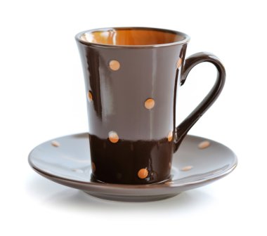 kahve fincanı ve tabağı üzerinde beyaz izole