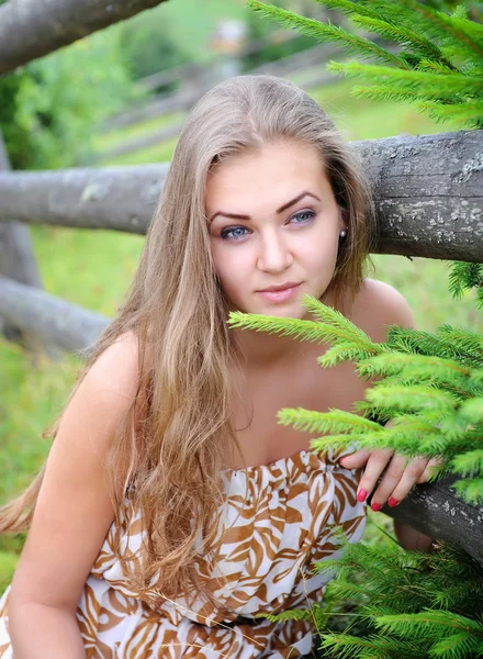 Retrato de uma jovem mulher bonita na natureza — Fotografia de Stock