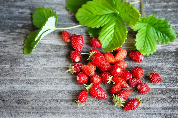 Fresas silvestres frescas en una vieja mesa de madera —  Fotos de Stock