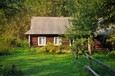 Old village house in summer day clipart