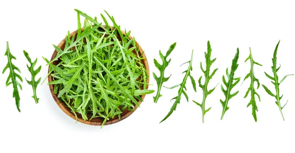 Fresh Arugula Bowl Isolated White Background Top View — Stock Photo, Image