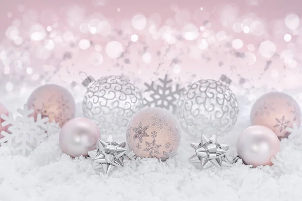 Різдвяна Композиція Святковими Прикрасами Снігу Різдвяна Або Новорічна Листівка — стокове фото