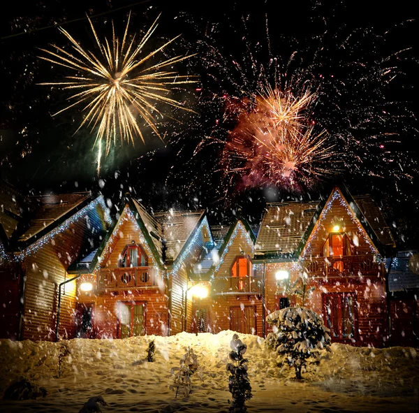 Casa decorada con luces de Navidad —  Fotos de Stock