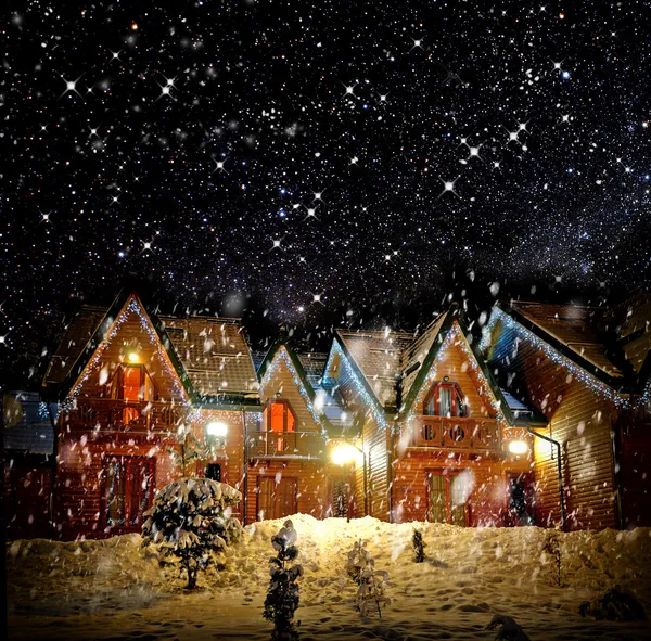 Διακοσμημένο σπίτι, με φώτα των Χριστουγέννων — Φωτογραφία Αρχείου