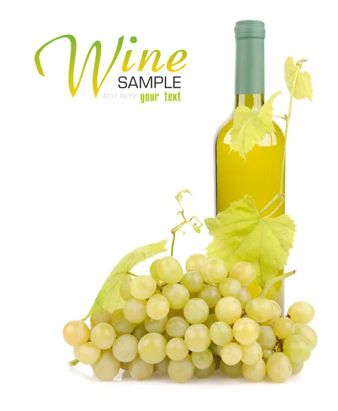 Botella de vino blanco y uvas — Foto de Stock