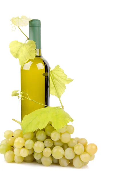 White wine bottle and grapes — Stock Photo, Image