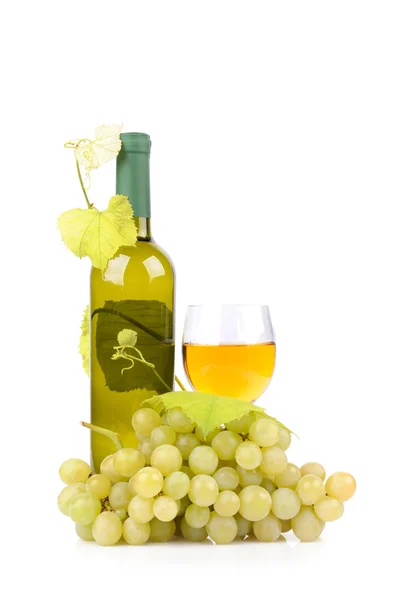 Wine bottle, glass and grapes — Stock Photo, Image