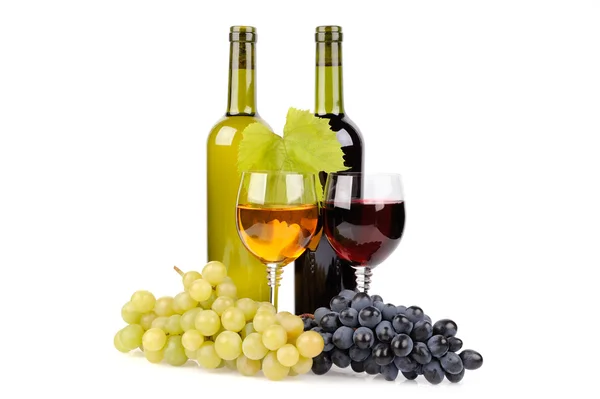 Borosüveg, üveg és szőlő — Stock Fotó