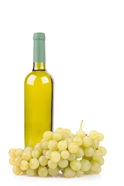 White wine bottle and grapes — Stock Photo, Image