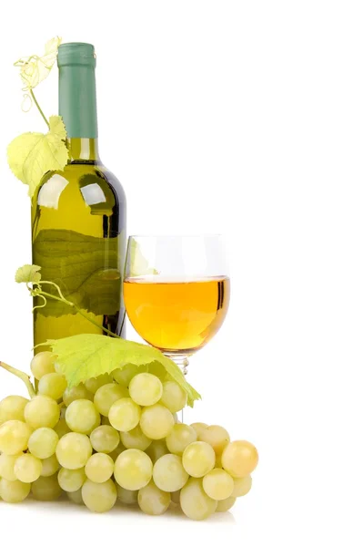 Wine bottle, glass and grapes — Stock Photo, Image