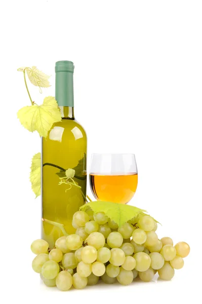 Wine bottle, glass and grapes — Stock Photo, Image