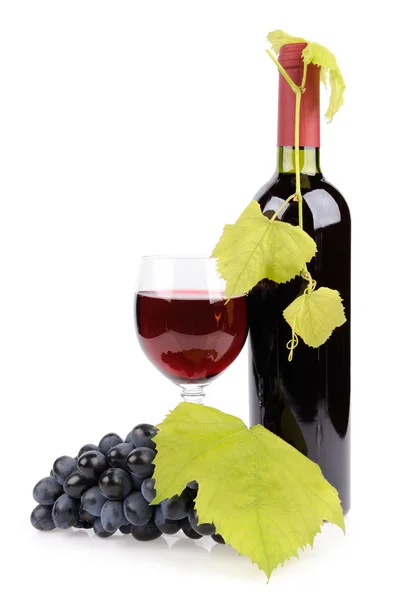 Weinflasche, Glas und Trauben — Stockfoto