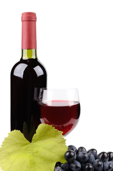 Wine bottle, glass and grapes — Stock Photo, Image