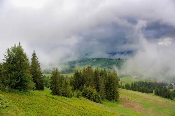 Пейзаж с туманом в горах — стоковое фото