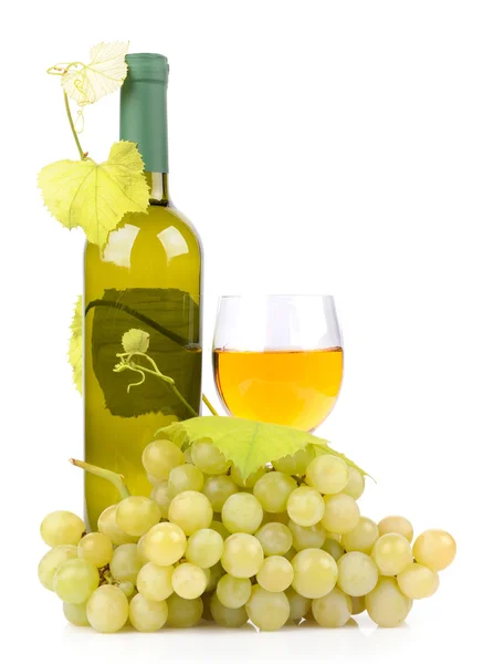 Wine bottle, glass and grapes — Stock Photo, Image