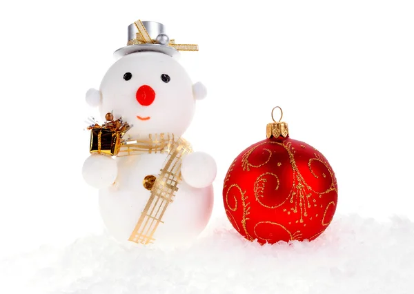 Christmas snow men and christmas ball — Stock Photo, Image