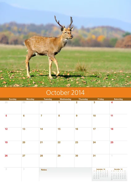 Kalendář 2014. října. jelen — Stock fotografie