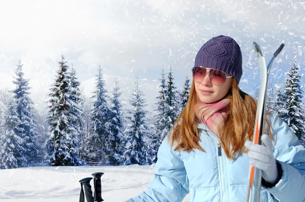 Young woman with ski Stock Photo