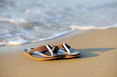 bir kum okyanus plaj floplar flip