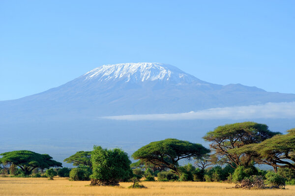 Snow on top of Mount Kilimanjaro in Amboseli
