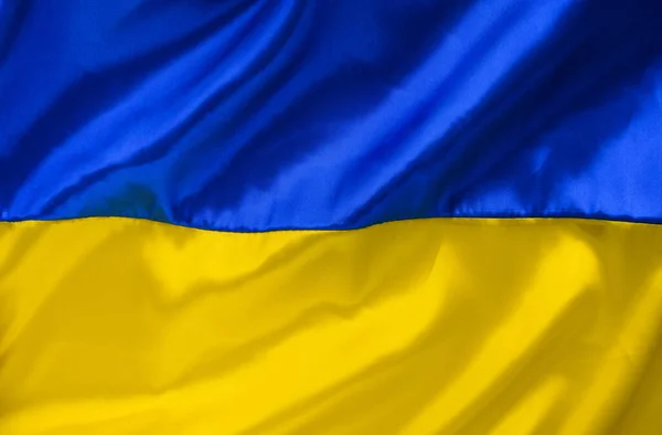 Tessuto Bandiera Onda Ucraina Colori Vivaci Blu Giallo Close Sfondo — Foto Stock