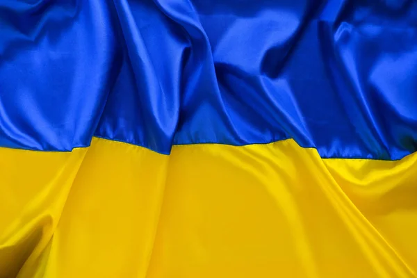 Tessuto Bandiera Onda Ucraina Colori Vivaci Blu Giallo Close Sfondo — Foto Stock
