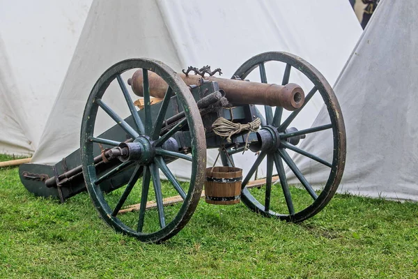 Wooden Cannon Green Grass — Foto de Stock